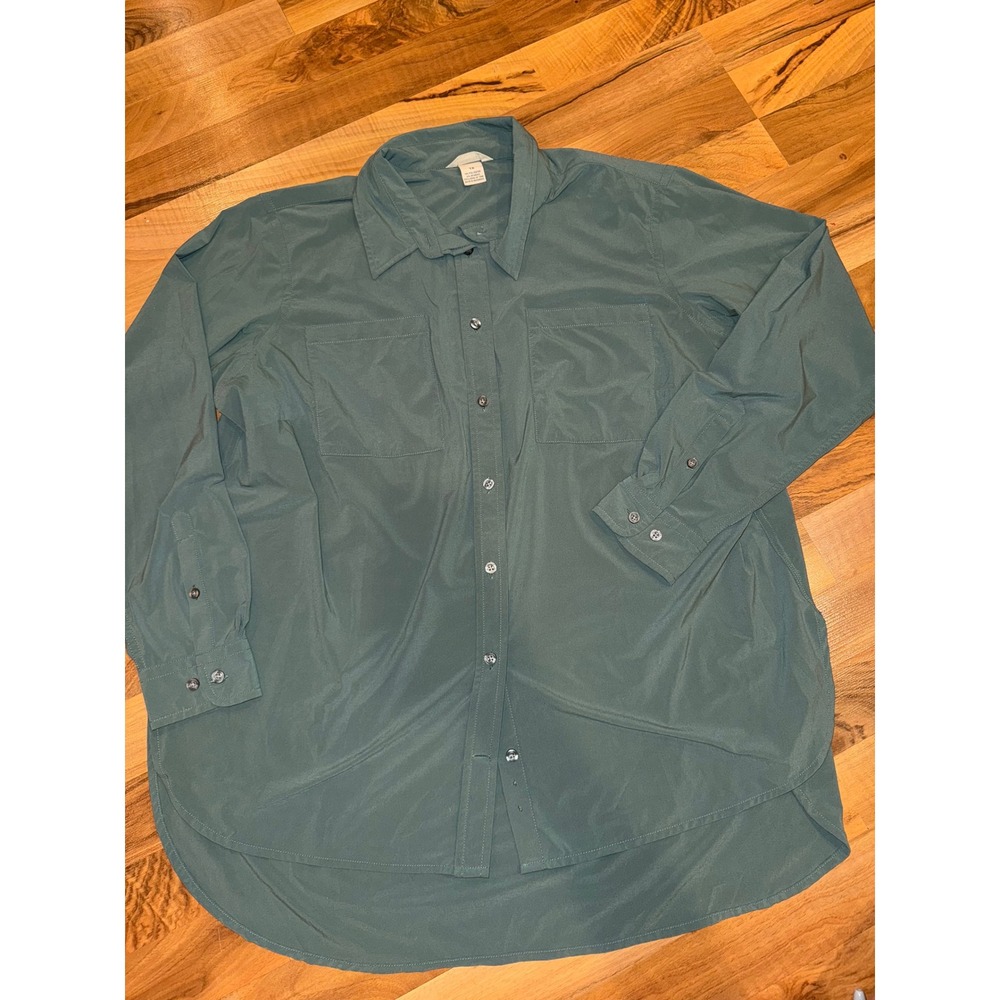 Duluth Trading TunicTop Button Down Long Sleeve Relaxed Fit Green 1X Performance